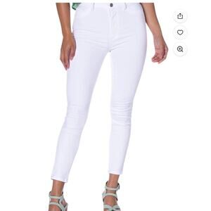 LOFT Modern Skinny White Denim Jeans Women Size 12 Ankle Crop Split Hem
